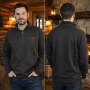 Eddie Bauer Mens XL Quarter Zip Sweater Fleece Pullover Brown